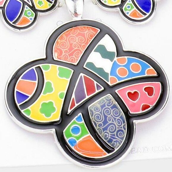 Patterned Enamel Quatrefoil Pendant Set by icon Collection NWT - Picture 3 of 9